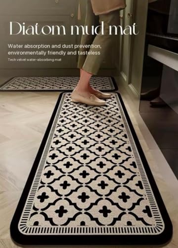Image of HomeCloud Rubber Kitchen Mats for Floor Set of 2 Pcs | Non-Skid, Soft Absorbent Rugs for Kitchen, Laundry, and Hallway | 120x40cm, 40x60cm| 4mm Thickness (Trap Black White X)