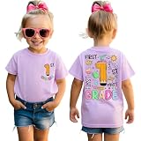 GLIGLITTR First Day of School Shirt Kids Girls Cute 1st 2nd 3rd Grade T-Shirt Back to School Outfit Funny Graphic Tee Tops (Purple-1st Grade,7Y)