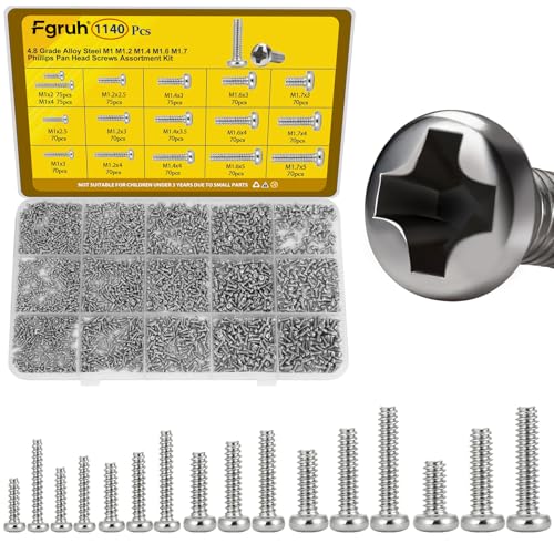 Image of 1140PCS Micro Small Pan Head Machine Screws Assortment Kit,M1 M1.2 M1.4 M1.6 M1.7 Tiny Screws for Electronics,Eyeglasses, Watches, Clocks