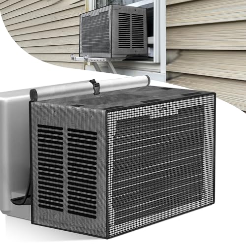 Image of Window Air Conditioner Covers Outside: Mesh Cover for U-Shaped Air Conditioner 8000BTU-12000BTU, Anti-Leaf, Dustproof, Windproof, Waterproof, Outside Window AC Protection Cover, Black