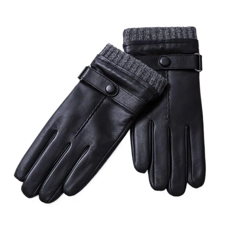 Guantes térmicos para Invierno Guantes de Cuero for Hombre Pantalla táctil Forro Polar Piel Oveja Invierno Negro Varios tamaños