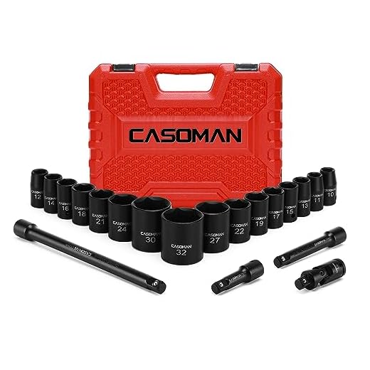 CASOMAN 1/2-Zoll-Flach-Antrieb-Steckschlüsselsatz, metrisch, 10 mm-32 mm, CR-V, 6-Punkt, 20-teiliges 1/2 "-Flach-Antrieb-Steckschlüsselsatzt mit Verlängerungsstange und Universalgelenken
