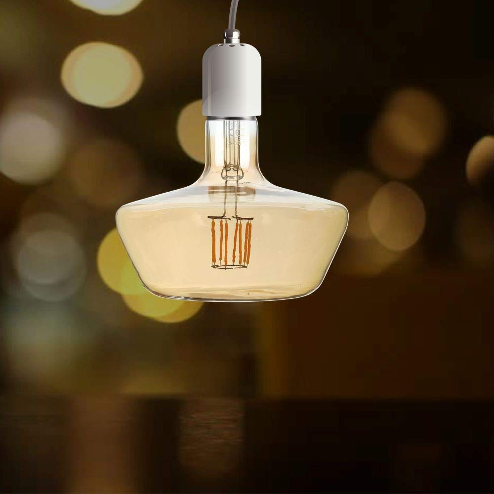 BOMBILLA T180 LED 8W FILAMENTO GRANDE E27 ATAQUE LUZ CA'LIDA 2200K VIDRIO COLOR AMBAR VT-2308 2790
