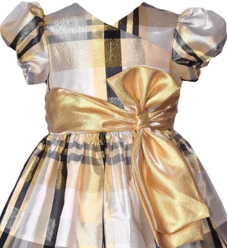 Bonnie Jean Girls 12M-16 Metallic Plaid Taffeta Christmas Bow Dress2