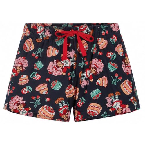 Image of COCO BRANDS Strawberry Shortcake Womens Pajama Set - 2 Piece Short Sleeve Button Down Sleep Shirt and Pajama Shorts