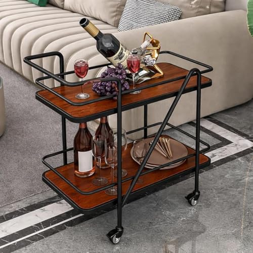Image of Brown Art SHOPPEE 2 Tier Solid Metal Bar Trolley Serving Trolley Coffee Table Bar Trolley Serving with Wheel Home and Restaurant Mobile Cart for Food Serving Table for Living Room (Black & Brown)