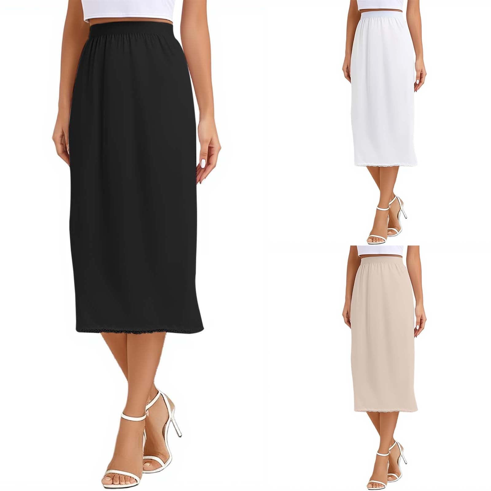Enagua Mujer Larga Maxifalda Elegante Faldas Bajo Vestido Sedoso Toque Enaguas Invisibles Midi Falda Larga Verano Falda Oculta Cintura Elástica Casual Falda de Verano