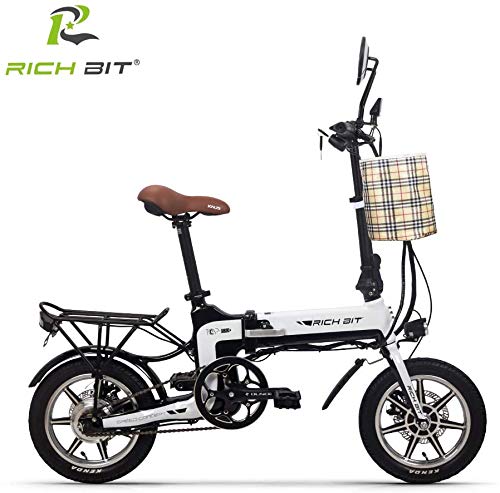 RICH BIT Bicicleta eléctrica Plegable Bicicleta Plegable de 14 Pulgadas, Bicicleta eléctrica Plegable de la Ciudad Bicicleta eléctrica de cercanías 36V * 12Ah con Acelerador y LCD Inteligente Unisex