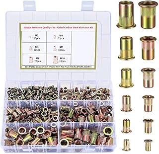 300 Pcs Rivet Nuts, Rivet Nut Flat Head Insert Nuts Zinc Plated Carbon Steel, Threaded Rivetnut Insert Nuts Assortment Kit - M3/M4/M5/M6/M8/M10