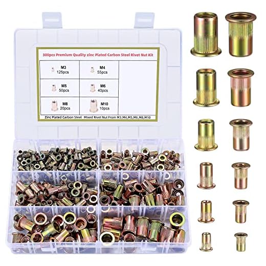 300 Piezas Remaches de Tuerca Acero de Carbono, Tuercas Remachables Rosca Plana, Remaches Roscados - M3/M4/M5/M6/M8/M10