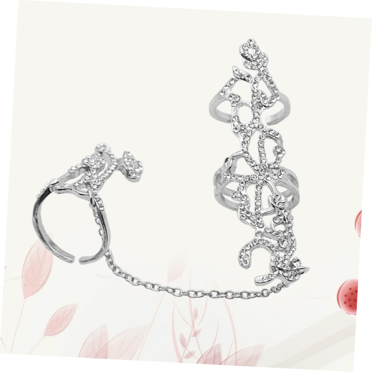 OATIPHO Women's Fashion Rings Rose Flower Hollow Diamond Ring Adjustable Size Silver 8494