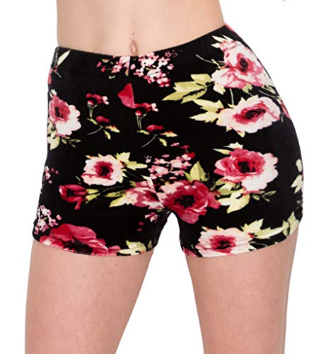 Image of ALWAYS Women's Velvet Pajama Shorts - Premium Soft Fluffy Plush Sexy Lounge PJ Short Bottoms Pants Floral 1882 Black M