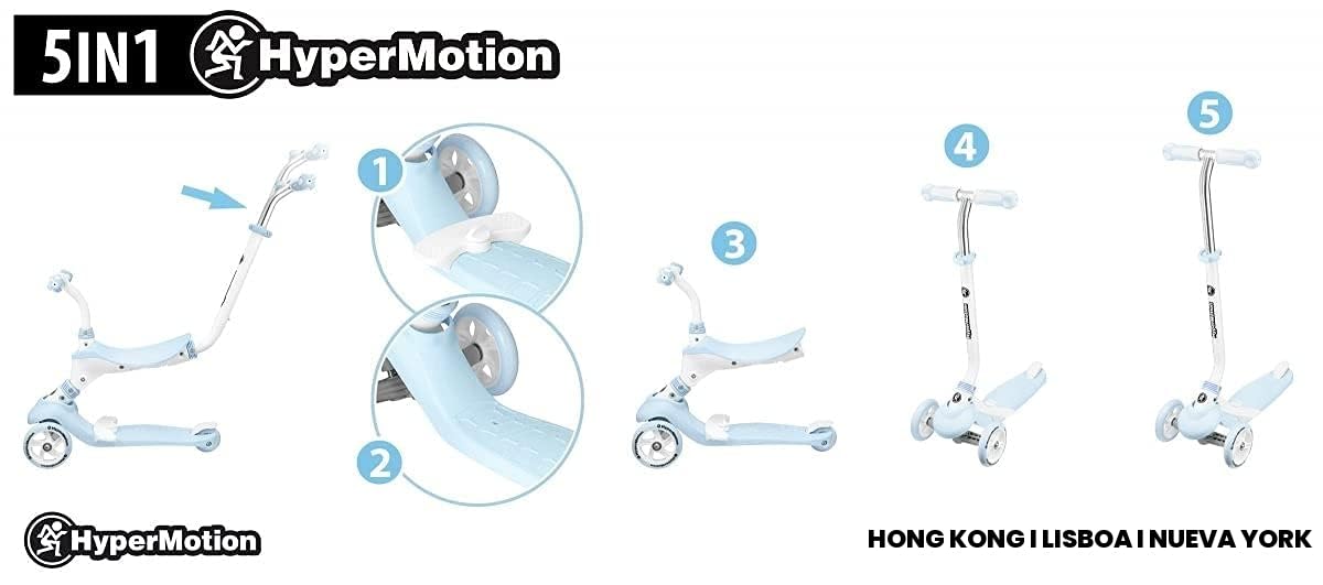 HyperMotion Draisienne - Patinete para niño de 1 a 5 años, Triciclo evolutivo, modulable, 5 en 1, con botón Ajustable, reposapiés, Asiento, Manillar Ajustable