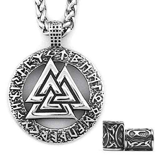 Gungneer Odin Valknut Pendant Necklace Norse Pagan Jewelry Stainless Steel Viking Jewelry Men Viking Beard Beads Gift