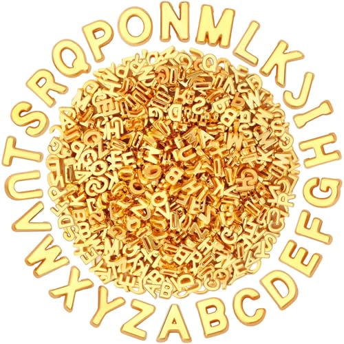 Augshy 700Pcs Gold Large Alphabet Letter Beads for Keychains Jewelry Crafts