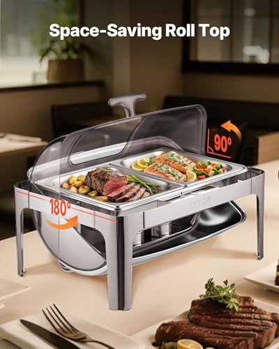 Chafing dish de acero inoxidable VEVOR con dos cacerolas medias de 3,9L 6