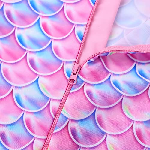 TFJH E 1 maiô feminino de manga comprida FPS 50+ Rashguard com zíper, Escala rosa longa, 12-13 Anos