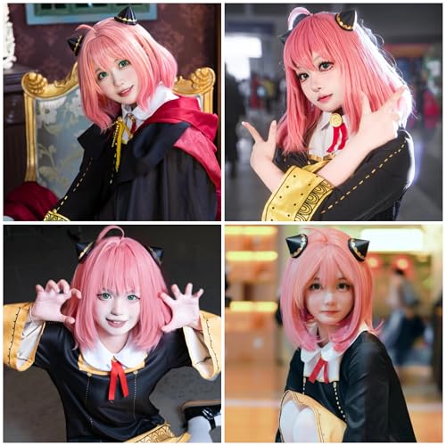 Image of Half and Half Short Light Pink Bob Wig Pink Anime Cosplay Wigs with Bangs + Cute Hair Clips Synthetic Hair for Women Halloween Party Daily