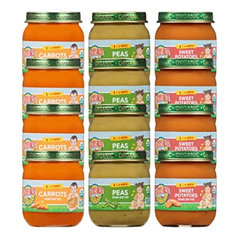 Earth's Best Organic Baby Food Jars, Stage 1 Vegetable Puree for Babies 4 Months and Older, Organic Veggie Variety Pack, 4 oz Resealable Glass Jar (Pack of 12) Cover