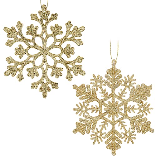 30PCS Christmas Glitter Snowflake Ornaments Plastic Snowflakes Ornaments-Xmas Tree Decorations,4.7-inch (Gold) - image 1