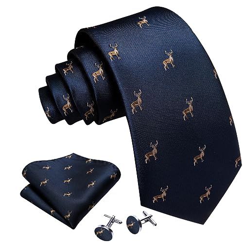 Image of Barry.Wang Fun Animal Ties for Men Designer Handkerchief Cufflink WOVEN Casual Necktie Set Festival