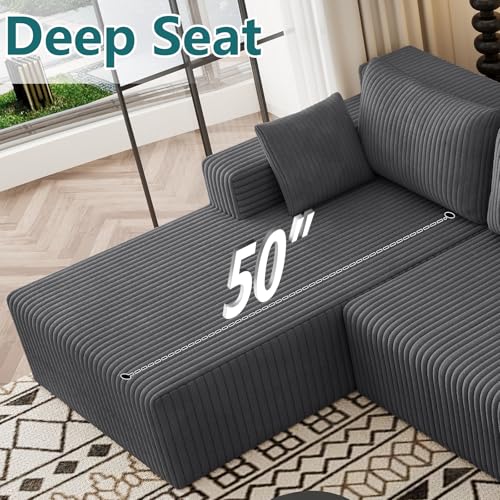 Image of 160 inch U-Shape Cloud Couch, Modern Modular Sectional U-Shape Sofa, Corduroy Boneless Couch Upholstered Couches Deep Seat Sleeper Chaise Longue for Living Room, No Assembly Required,Dark Gray