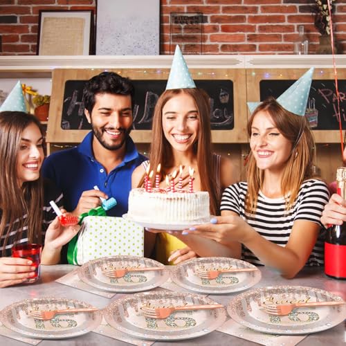 Image of 96PCS Rose Gold Sweet 16th Birthday Party Paper Plates and Napkins Sixteenth Birthday Party Decoration 16 Years Old Disposable Cake Dessert Tableware Set Serves 24 Guests Girls Ladies Supplies Favor | Sixteenth Birthday Party Decor 16 Years Old Disposable Cake Dessert Tableware Set Serves 24 Guests Girls Ladies Supplies