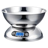 Rondo Contemporary Kitchen Bowl Scale 2-Quart, Dishwasher Safe Bowl, Measures Liquids and Dray Ingredients, LCD Digital Display, 11lb Capacity, Stainless Steel