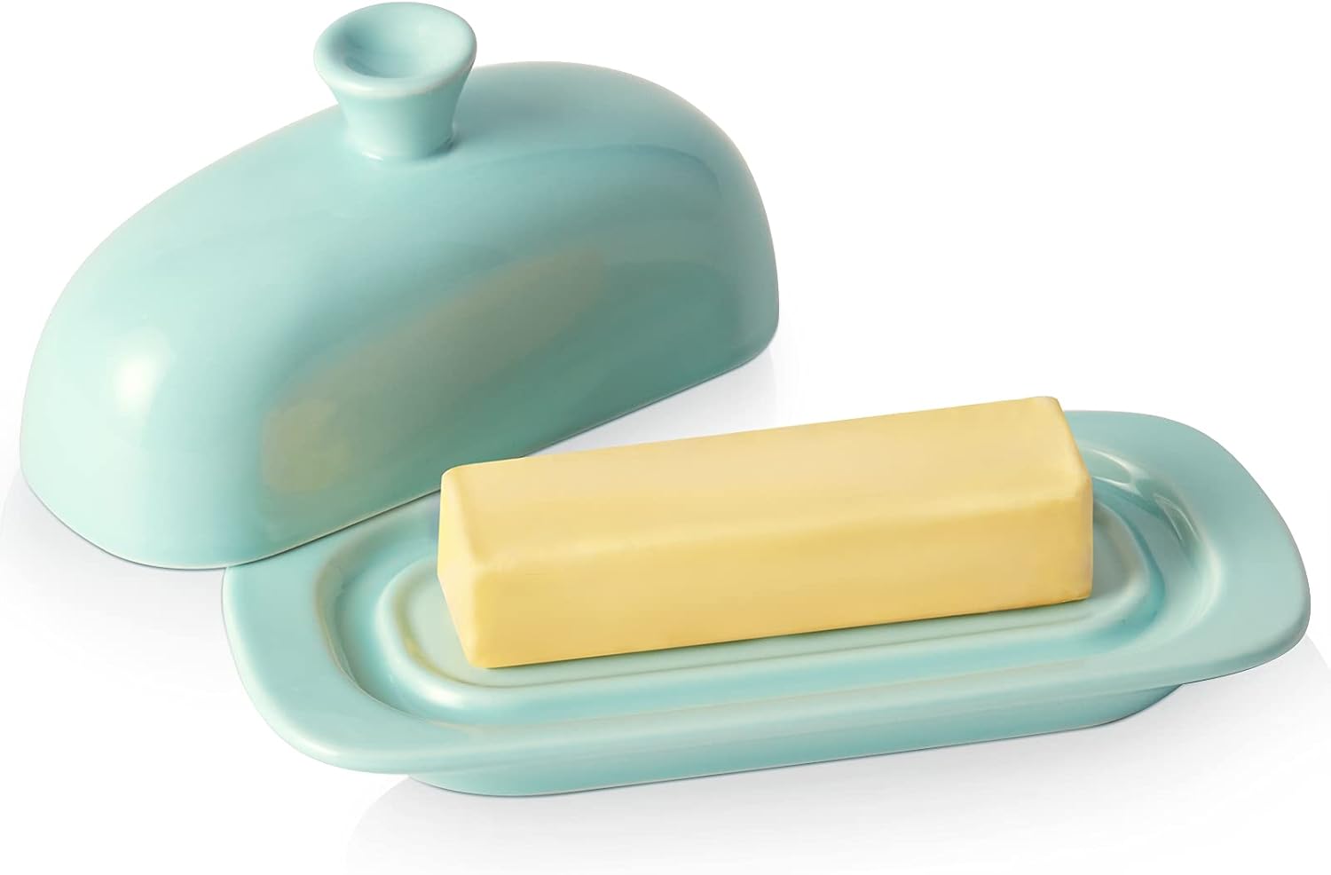 DOWAN Ceramic Butter Dish with Lid for Countertop, Butter Container with Knob