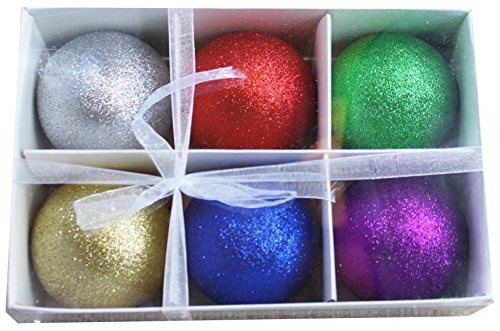 Festive Season Assorted Sparkle Christmas Ornament Balls (Set of 6, 80mm)