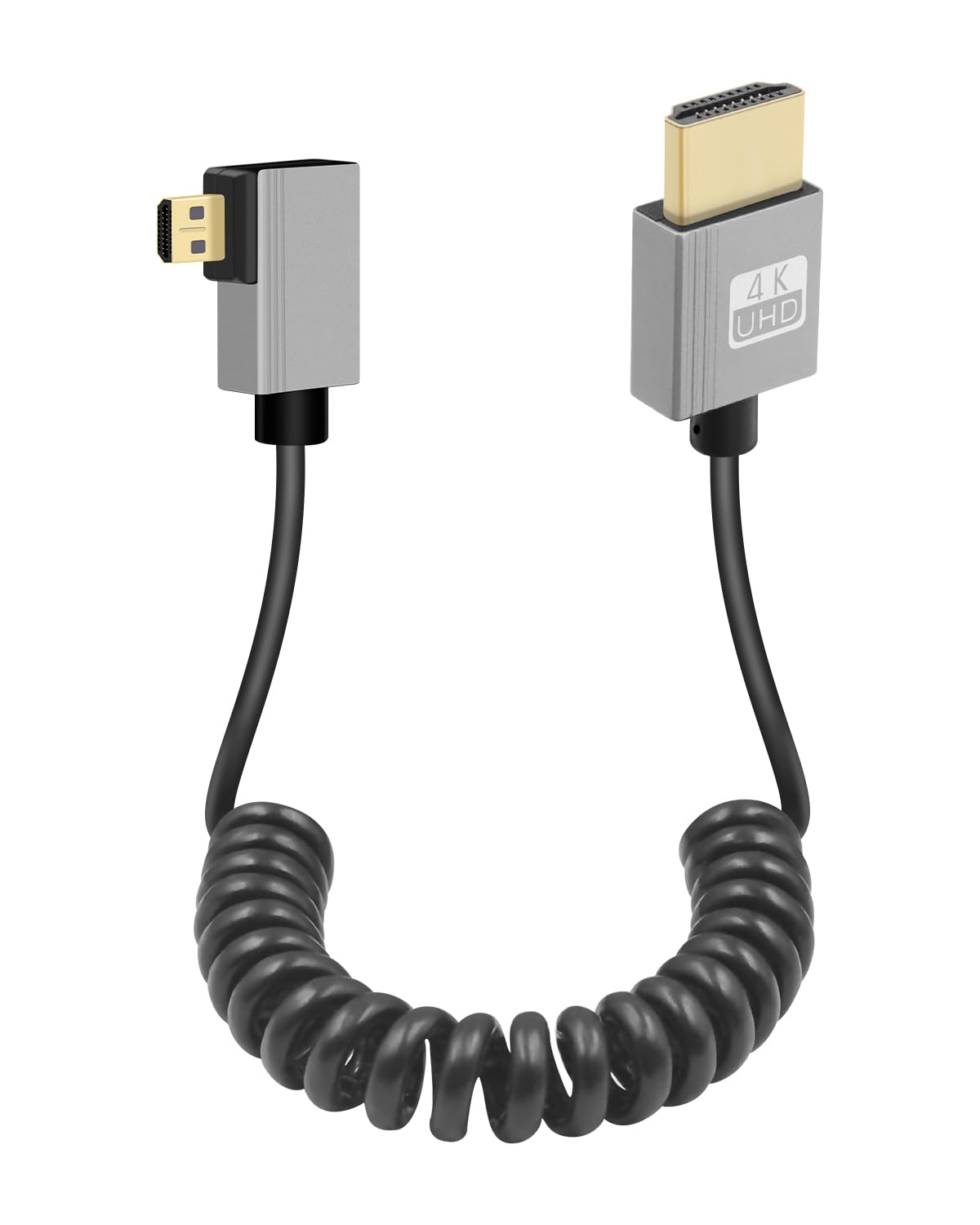 GELRHONR 4K 90 Degree Coiled Micro HDMI Cable, Male to Male Spring Flexible Cord, 18Gbps 3D 4K@60Hz, for Camera Video Capture Card