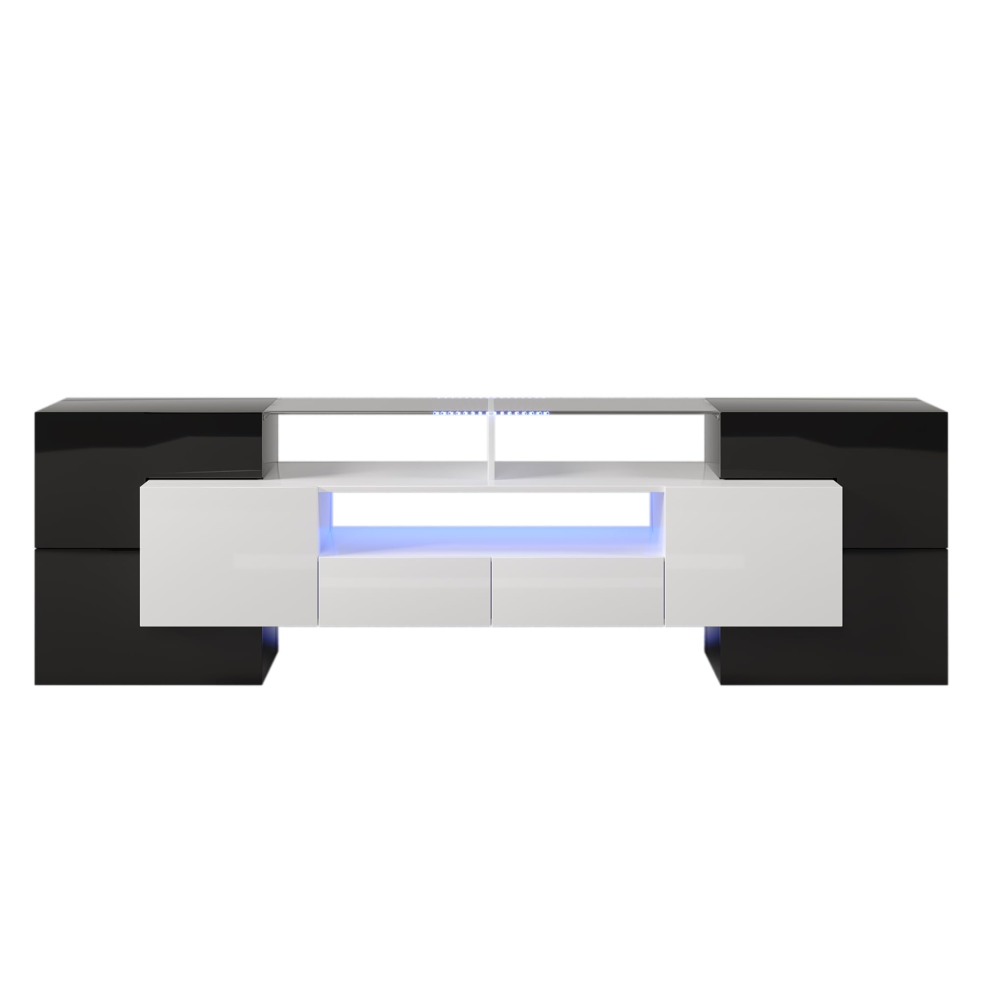 Mobile TV 200 cm, elegante mobile TV Lowboard, lucido con illuminazione a LED, mobili da soggiorno, design moderno, elegante superficie in vetro (nero, 200 cm)