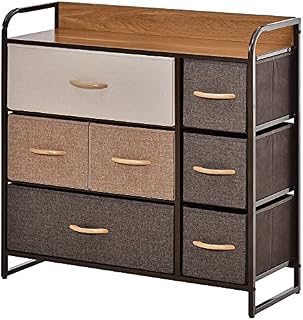 HOMCOM 7-Drawer Dresser, Fabric Chest of Drawers, 3-Tier Storage Organizer for Bedroom Hallway Entryway, Tower Unit with Steel Frame Wooden Top