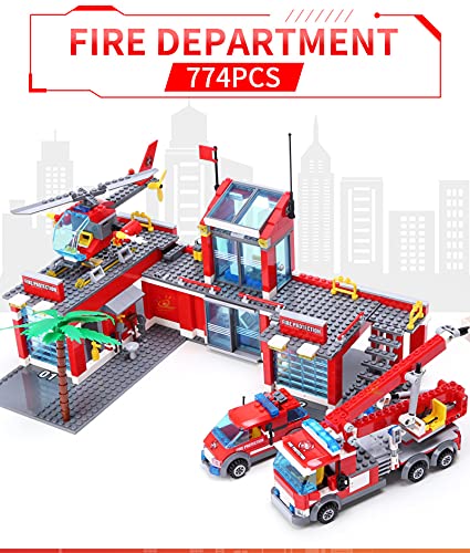Pidepcos LEGO 774 PCS Feuerwehrwagen Auto Hubschrauber Boot Bausteine Stadt Feuerwehr Figuren Spielzeug Feuerfahrzeug… – Bild 6