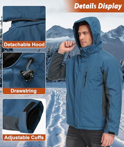 Image of Mens Winter Snow Jacket Waterproof Ski Jackets Snowboard Rain Warm Coat Insulated Hood Fleece Lined