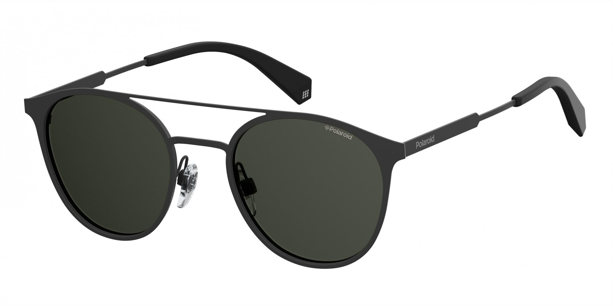 Polaroid Unisex Black Round Grey Polarized Sunglasses