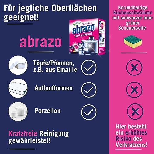 Foto von abrazo Topf & Pfanne - 12 Reinigungskissen für Töpfe, Grill & Backofen, Spülschwamm mit veganer Pflanzenseife, Küchenschwamm, Reinigungsschwamm