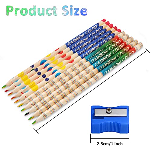 10pcs Colouring Pencils Rainbow Coloured Pencils With Pencil Sharpener, Wooden Colouring Pencils for Adults and Children, 4 in 1 Prismacolor Pencils Set With Vibrant Color Combinations For Drawing