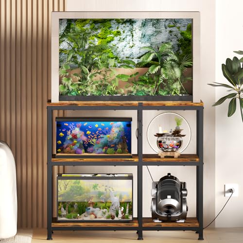 Image of Reinforced 40-50 Gallon Aquarium Stand with Power Outlet, Ultra-Stable 720LBS Capacity Metal Fish, Tank Stand for Reptile /Aquatic Setups, 5-Tier Adjustable 37 inchx19 inch Steel Shelving System