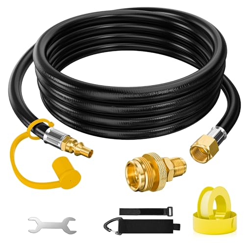 NUPICK 12FT Quick Connect Propane Hose for RV to Grill Propane Quick Connect Hose with Propane Adapter Fit for 1lb Appliance and 3/8 Male Flare Appliance