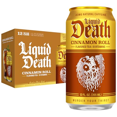 Liquid Death Iced Tea - Cinnamon Roll, Less Sugar*, Boost of Caffeine, B Vitamins, No Artificial Sweeteners, 12 Fl Oz (Pack of 12)