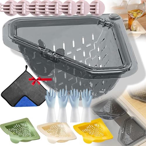 Colador triangular para fregadero con base magnética giratoria