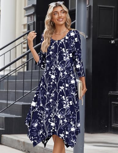 Image of Zeagoo Midi Dresses Women 2026 Dress 3 /4 Sleeve Casual Dresses with Pockets A Line Summer Beach Sundress