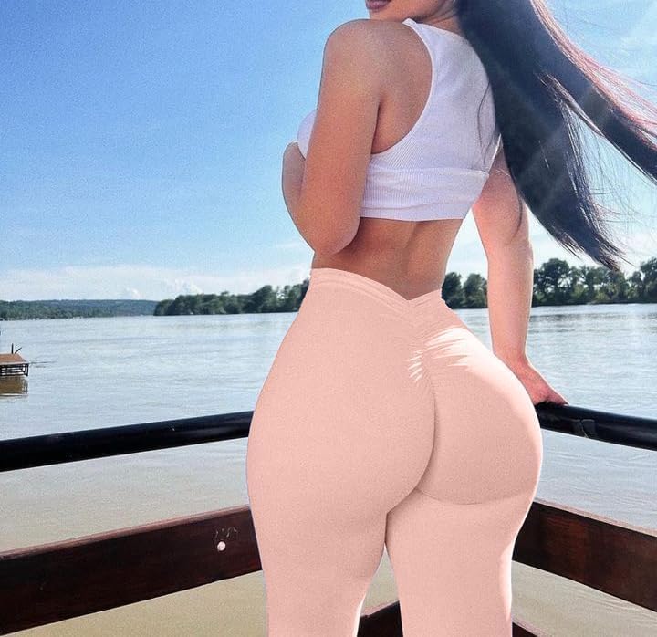 V Back Workout Leggings for Women High Waisted Biker Booty Tights Scrunch Butt Lifting Gym Yoga Pants - Image 4