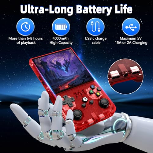 Image of R36MAX Retro Handheld Game Console, 4.0 Inch IPS Screen Retro Gaming Console,Linux System, 4000mAh Battery Portable Pocket Mini Arcade, Built-in 128G (Red)