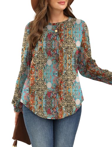 Image of WIHOLL Sweatshirt for Women Crewneck Long Sleeve Shirts Curved Hem Lightweight Sweaters Fall Clothes 2025