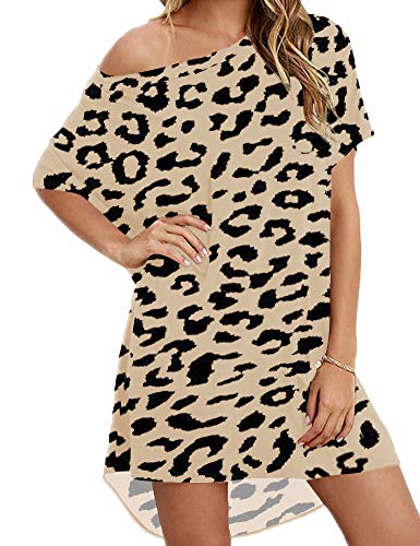 Haola Women Loose Floral T Shirts Home Short Shirt Mini Dresses Tops Leopard Print L #TOP2
