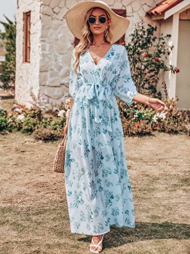 Image of ANRABESS Womens 1 /2 Sleeve Beach Wedding Guest Maxi Dresses 2026 Summer Wrap V Neck Boho Floral Flowy Slit Long Dresses