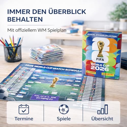XXL Set Original Sticker Album & Sticker Panini World Cup 2026 XXL - Album to Collect & Stick, 1 x World Cup Game Plan + 3 x Germany Bracelets World Cup (1 Bag / 13 Sticker Set) Own Label Bundle