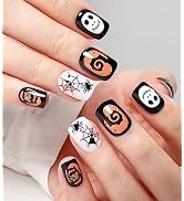 Kikmoya Press on Nails Halloween Short Fake Nails with Haunted House Spider Web Bat Design Square...
